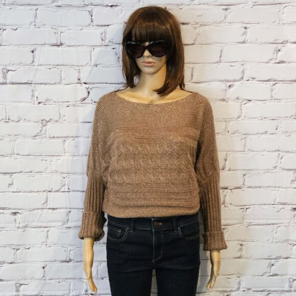 MAX STUDIO, Tan cable knit tunic sweater with metallic threading - Picture 4 of 9